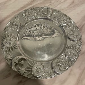 Vintage Handmade Sun & Moon Silver Tray
